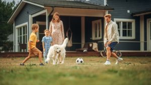 family playing soccer