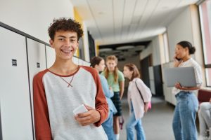 teen at school with braces